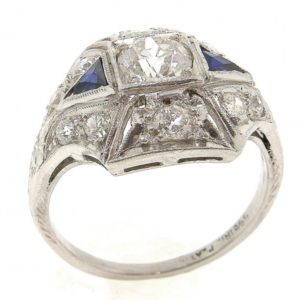 Art Deco Diamond & Sapphire Ring 1