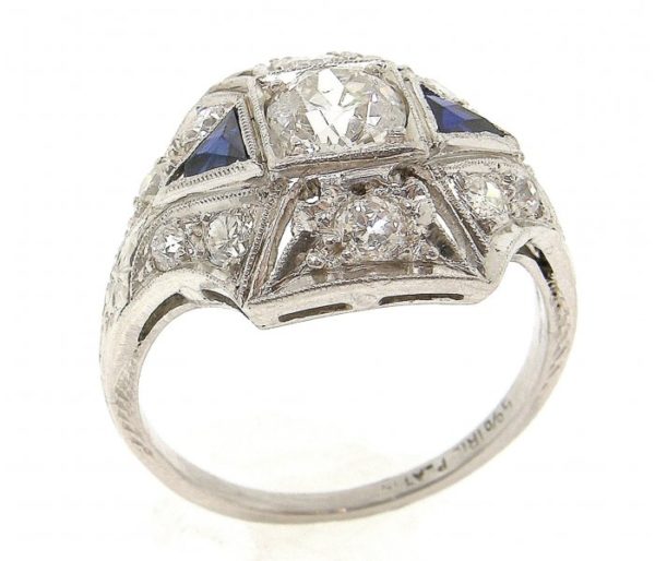 Art Deco Diamond & Sapphire Ring 1