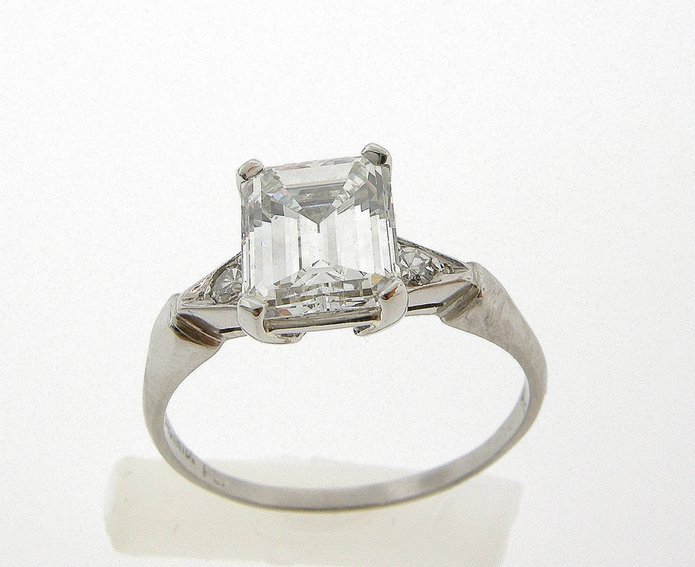 Emerald Cut Diamond Platinum Engagement Ring