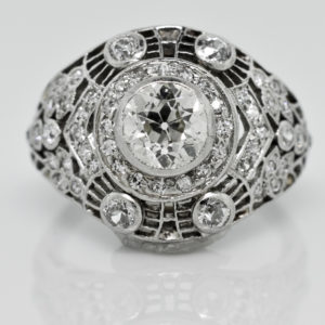 R1606-Art Deco-Diamond-Platinum-Dome Ring