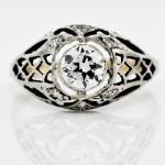 Antique Silver Gold & Diamond Filigree Ring