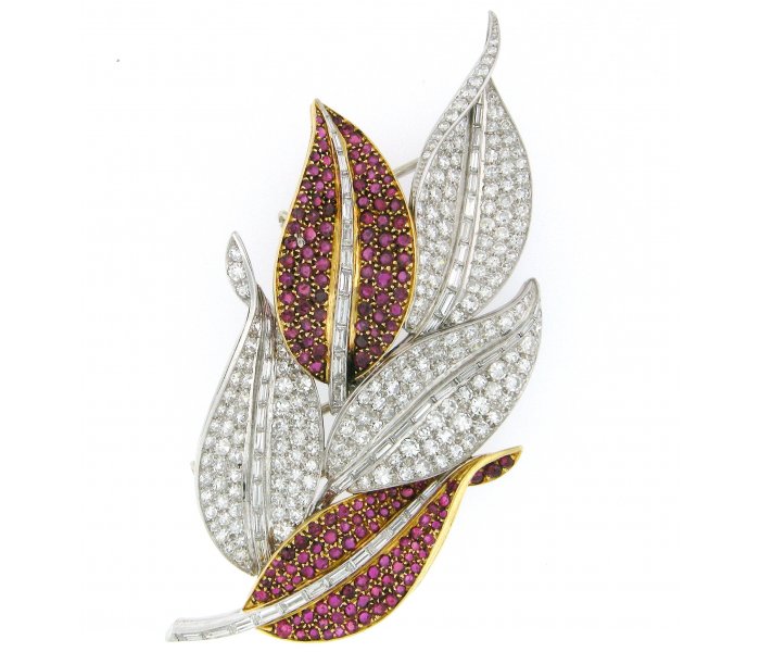 Retro Ruby Autumn Leaf Brooch