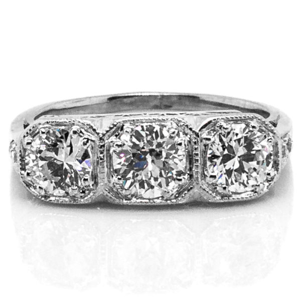 R1896-1.60 cts-OEC-3 Stone-Platinum-Ring