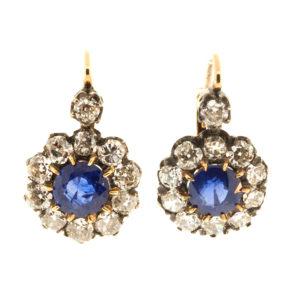 E592-Cluster-Sapphire-OEC-Silver-Gold-Earrings