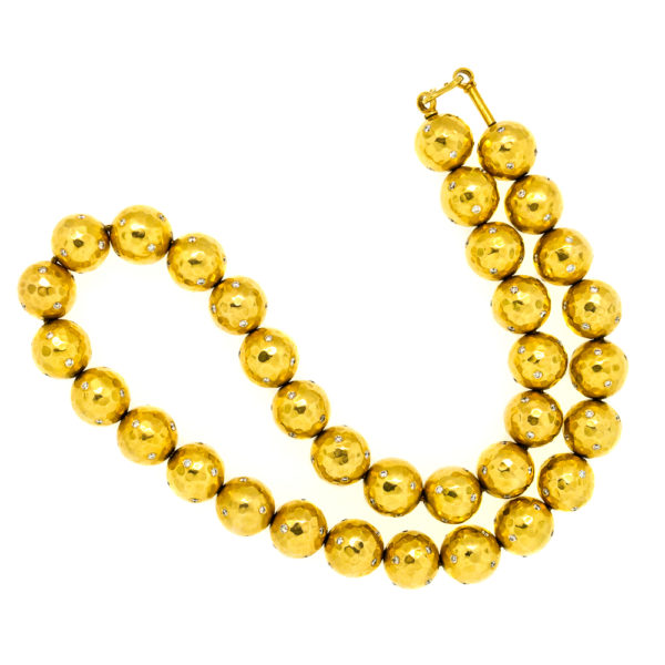 N96-18KT-Diamond-Hammared-Gold Beads-Neck