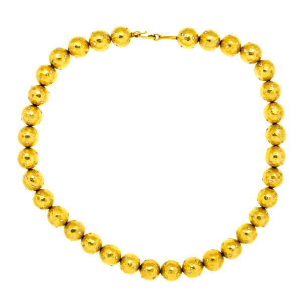 N96-18KT-Diamond-Hammered-Gold Beads-Neck