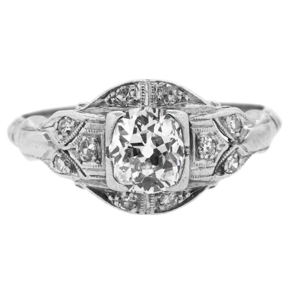 R2028-0.72 cts-Old Cushion-Plat-Ring