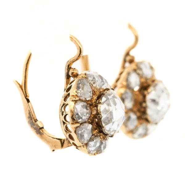 E617-2-Antique-5.10 cts-Clouster-Gold-Earrings