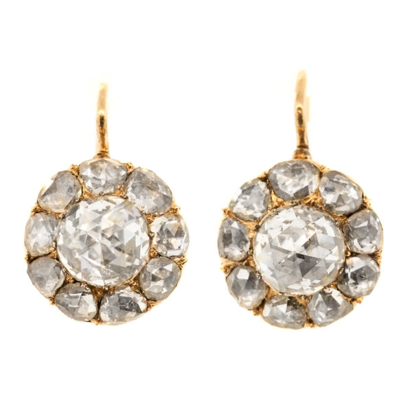 E617-Antique-5.10 cts-Cluster-Gold-Earrings