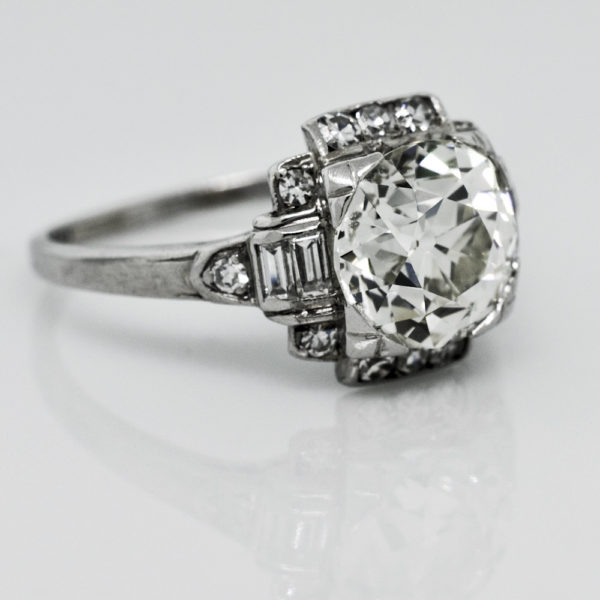 R1283-2-2.11 cts-Old Cushion-Platinum-Ring