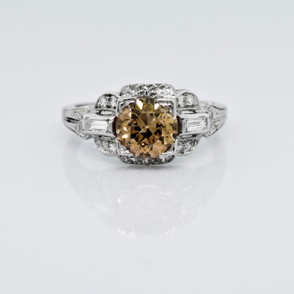 R1694-Cognac color-Old Euro-Diamond-Ring