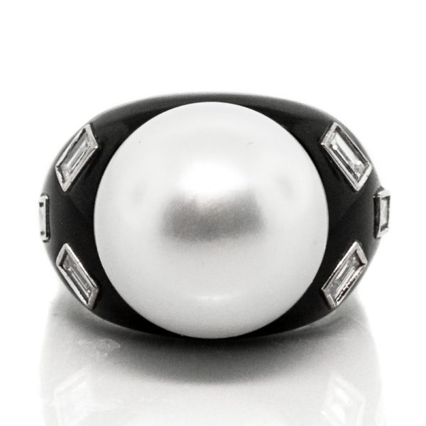 R1753-Pearl-Diamond-Black Enamel-Ring