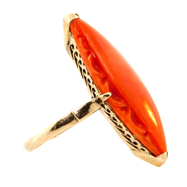 R1810-2-Red Coral-Marq shape-Gold-Ring