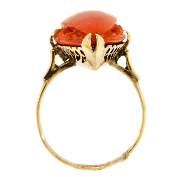 R1810-3-Red Coral-Marq shape-Gold-Ring