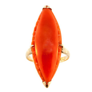 R1810-Red Coral-Marq shape-Gold-Ring