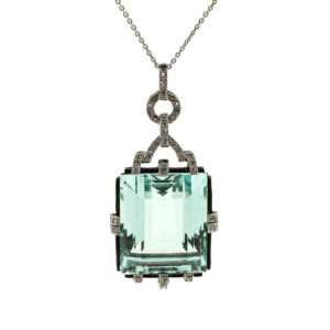 N586-Art Deco-Aqua-Rose Diamond-Platinum-Pendant