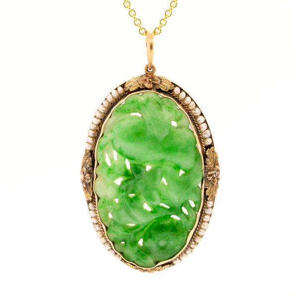 N604-Jadeite-Seed Pearls-Gold-Pendant