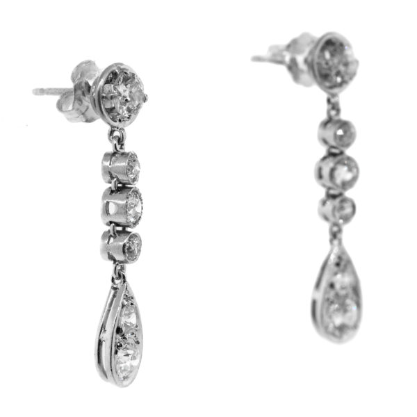 E629-2-2.20 cts Old Cuts-Dangling-Platinum-Ear