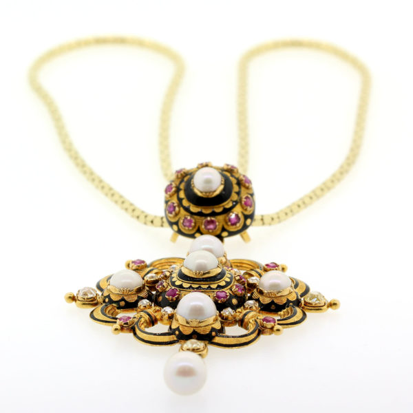 N571-3-Nat Pearls-Ruby-Gold-Enamel