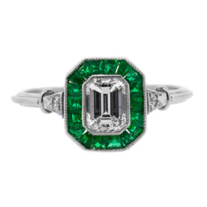 R2141-0.65 cts Emerald Cut-18 Emeralds-Plat