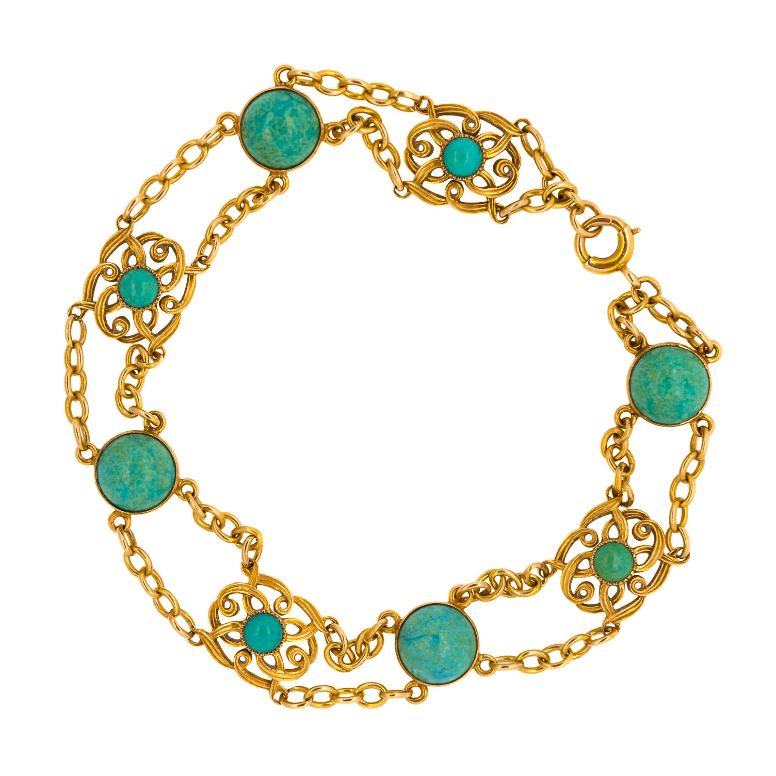Art Nouveau Turquoise Gold Bracelet