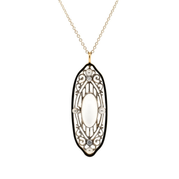 N631-Moon Stone-Diamond-Enamel-Pendant