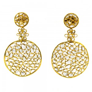 9.00 cts. Rose Cut Diamond Gold Earrings